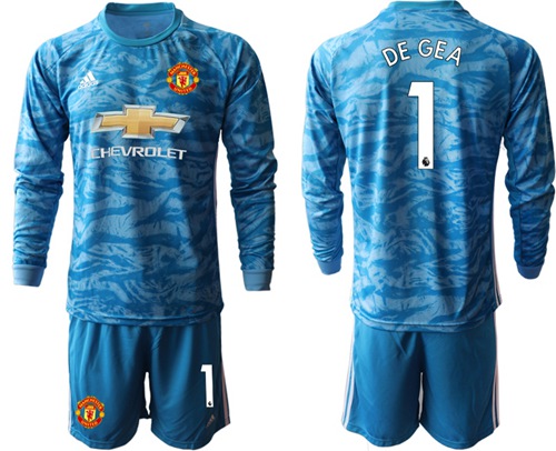 Manchester United #1 De Gea Light Blue Goalkeeper Long Sleeves Soccer Club Jersey