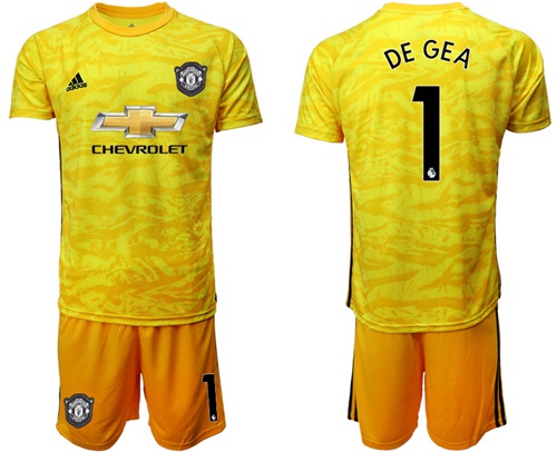 Manchester United #1 De Gea Yellow Goalkeeper Soccer Club Jersey