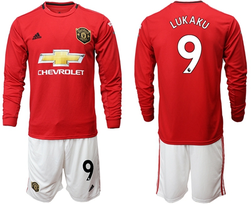 Manchester United #9 Lukaku Red Home Long Sleeves Soccer Club Jersey