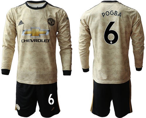 Manchester United #6 Pogba Away Long Sleeves Soccer Club Jersey