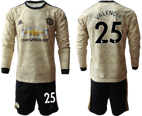 Manchester United #25 Valencia Away Long Sleeves Soccer Club Jersey
