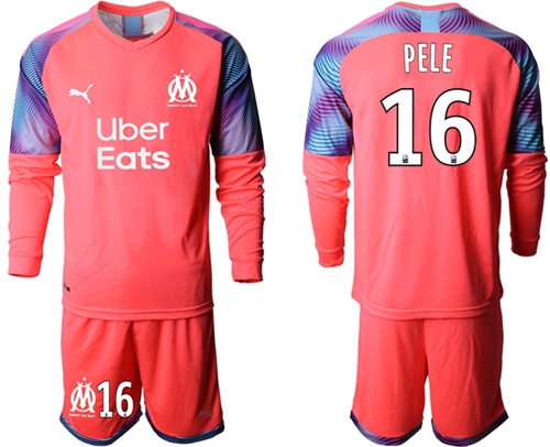 Marseille #16 Pele Pink Goalkeeper Long Sleeves Soccer Club Jersey
