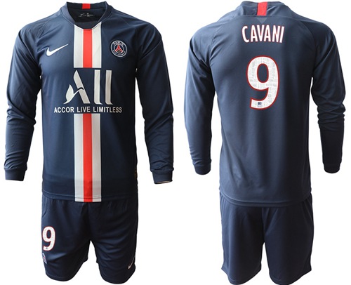 Paris Saint-Germain #9 Cavani Home Long Sleeves Soccer Club Jersey