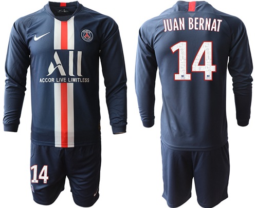 Paris Saint-Germain #14 Juan Bernat Home Long Sleeves Soccer Club Jersey