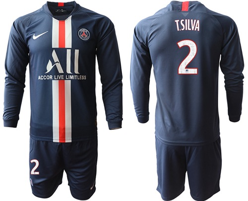 Paris Saint-Germain #2 T.Silva Home Long Sleeves Soccer Club Jersey
