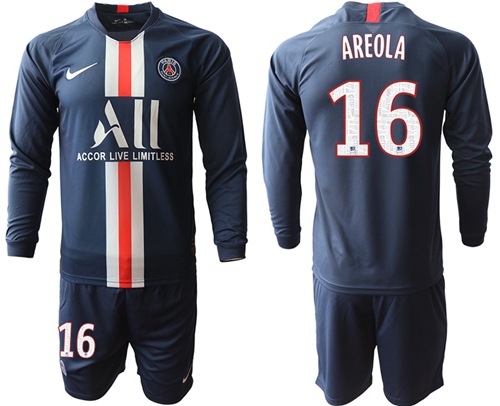 Paris Saint-Germain #16 Areola Home Long Sleeves Soccer Club Jersey