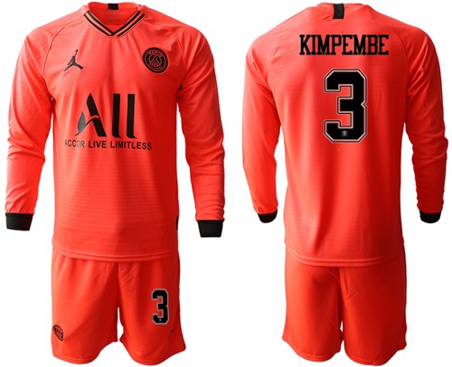 Paris Saint-Germain #3 Kimpembe Red Jordan Long Sleeves Soccer Club Jersey