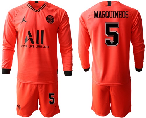 Paris Saint-Germain #5 Marquinhos Red Jordan Long Sleeves Soccer Club Jersey