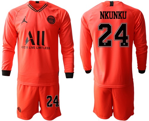 Paris Saint-Germain #24 Nkunku Red Jordan Long Sleeves Soccer Club Jersey