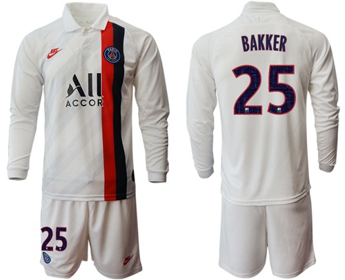 Paris Saint-Germain #25 Bakker Away Long Sleeves Soccer Club Jersey