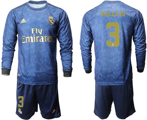 Real Madrid #3 Vallejo Away Long Sleeve Soccer Club Jersey
