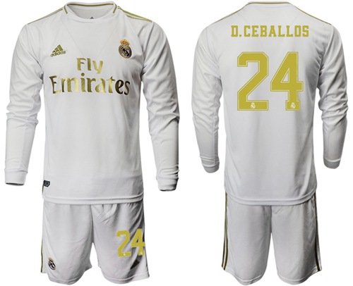 Real Madrid #24 D.Ceballos White Home Long Sleeves Soccer Club Jersey