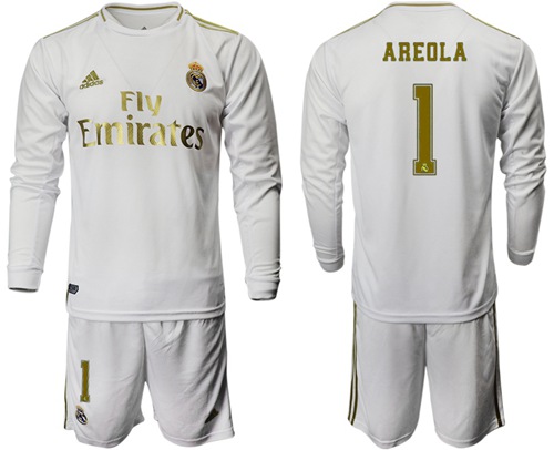 Real Madrid #1 Areola White Home Long Sleeve Soccer Club Jersey