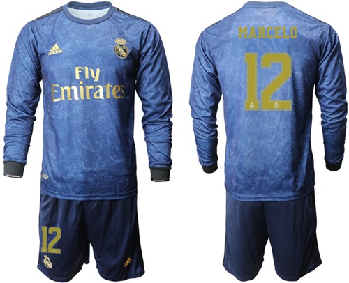 Real Madrid #12 Marcelo Away Long Sleeves Soccer Club Jersey