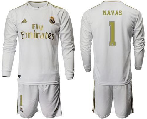 Real Madrid #1 Navas White Home Long Sleeves Soccer Club Jersey