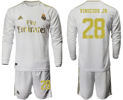 Real Madrid #28 Vinicius Jr. White Home Long Sleeves Soccer Club Jersey