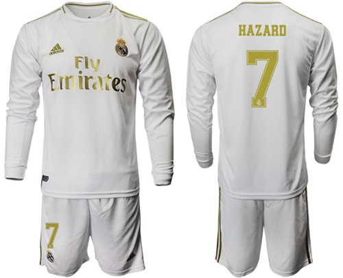 Real Madrid #7 Hazard White Home Long Sleeves Soccer Club Jersey