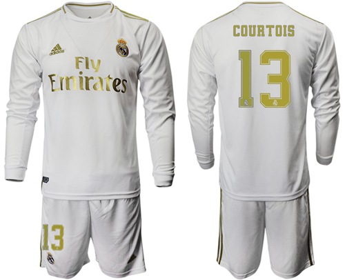 Real Madrid #13 Courtois White Home Long Sleeves Soccer Club Jersey