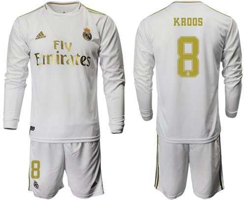 Real Madrid #8 Kroos White Home Long Sleeves Soccer Club Jersey