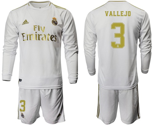 Real Madrid #3 Vallejo White Home Long Sleeves Soccer Club Jersey