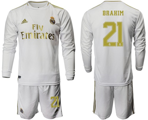 Real Madrid #21 Brahim White Home Long Sleeves Soccer Club Jersey