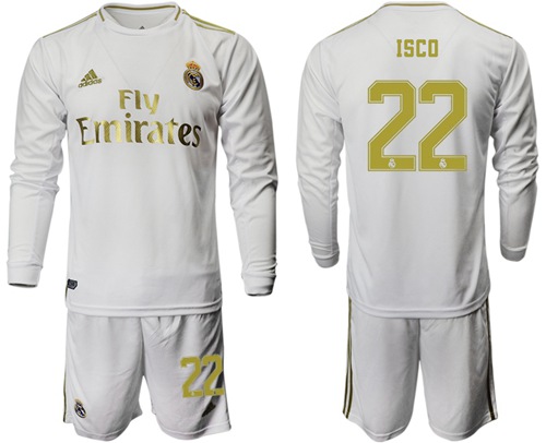 Real Madrid #22 Isco White Home Long Sleeves Soccer Club Jersey