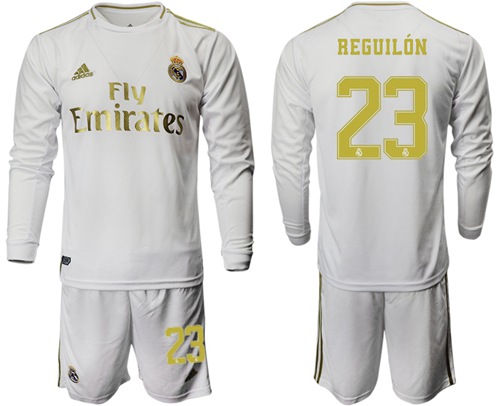 Real Madrid #23 Reguilon White Home Long Sleeves Soccer Club Jersey