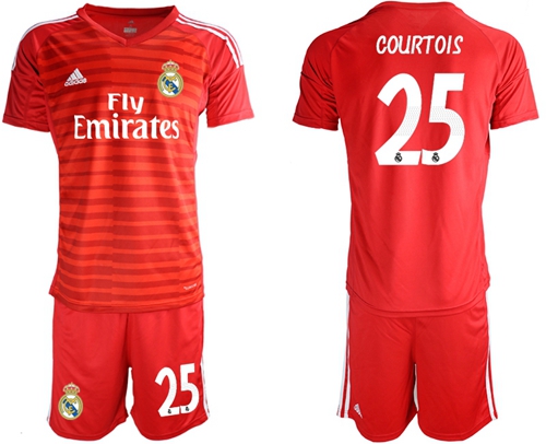 Real Madrid #25 Courtois Red Goalkeeper Soccer Club Jersey