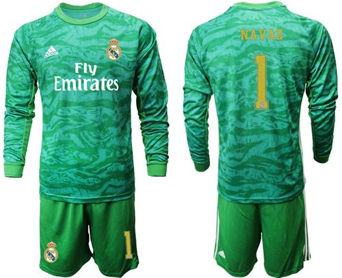 Real Madrid #1 Navas Green Goalkeeper Long Sleeves Soccer Club Jersey