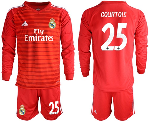 Real Madrid #25 Courtois Red Goalkeeper Long Sleeves Soccer Club Jersey