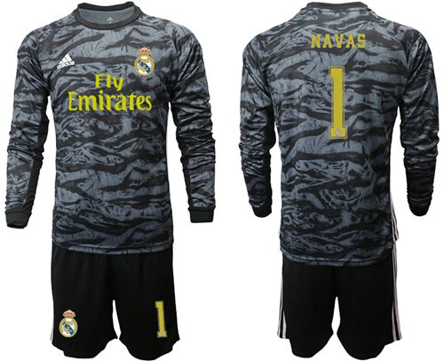 Real Madrid #1 Navas Black Goalkeeper Long Sleeves Soccer Club Jersey