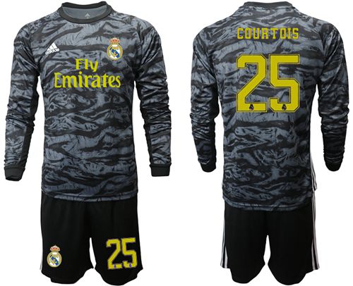 Real Madrid #25 Courtois Black Goalkeeper Long Sleeves Soccer Club Jersey