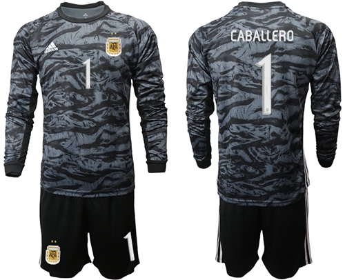 Argentina #1 Caballero Black Long Sleeves Goalkeeper Soccer Country Jersey