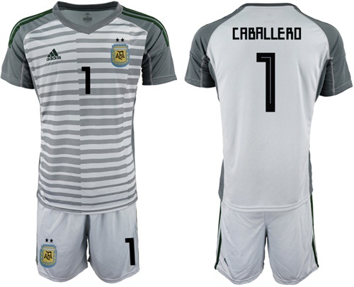 Argentina #1 Caballero Grey Goalkeeper Soccer Country Jersey