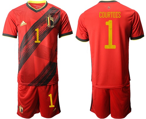 Belgium #1 Courtois Red Home Soccer Country Jersey