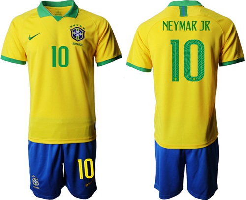 Brazil #10 Neymar Jr Home Soccer Country Jersey