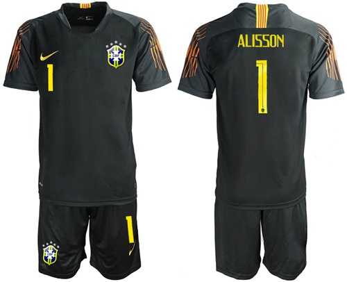 Brazil #1 Alisson Black Goalkeeper Soccer Country Jersey