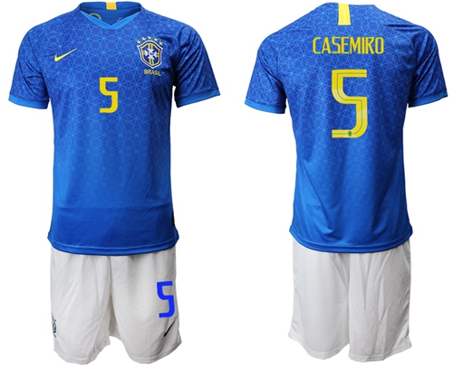 Brazil #5 Casemiro Blue Soccer Country Jersey