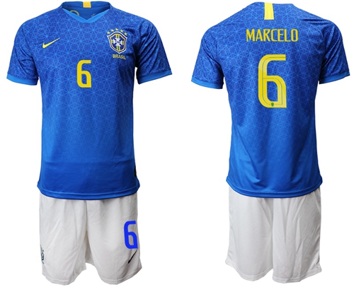 Brazil #6 Marcelo Blue Soccer Country Jersey