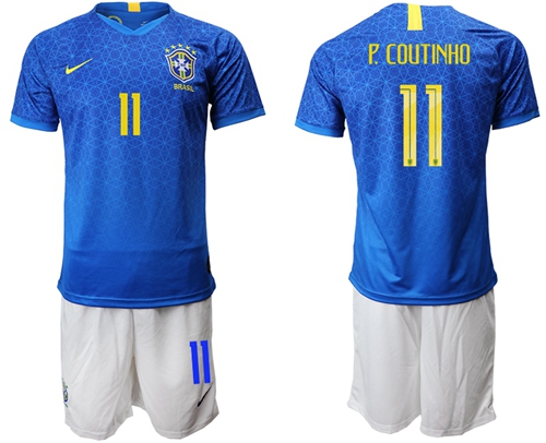 Brazil #11 P.Coutinho Blue Soccer Country Jersey