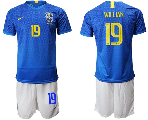 Brazil #19 Willian Blue Soccer Country Jersey
