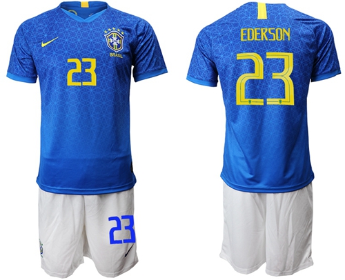 Brazil #23 Ederson Blue Soccer Country Jersey