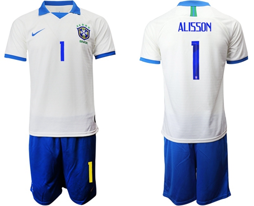 Brazil #1 Alisson White Soccer Country Jersey