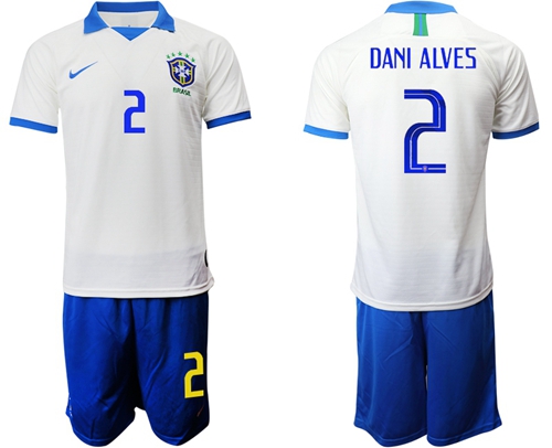 Brazil #2 Dani Alves White Soccer Country Jersey
