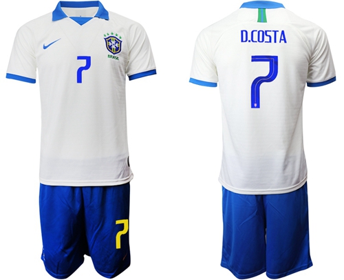 Brazil #7 D.Costa White Soccer Country Jersey