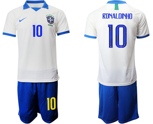 Brazil #10 Ronaldinho White Soccer Country Jersey