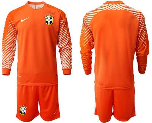Brazil Blank Orange Goalkeeper Long Sleeves Soccer Country Jersey
