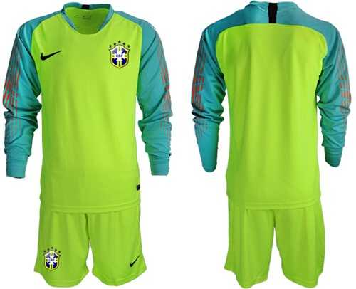 Brazil Blank Shiny Green Goalkeeper Long Sleeves Soccer Country Jersey