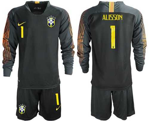 Brazil #1 Alisson Black Goalkeeper Long Sleeves Soccer Country Jersey