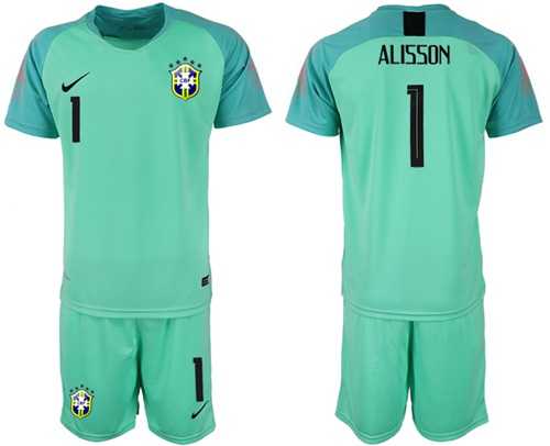Brazil #1 Alisson Green Goalkeeper Soccer Country Jersey